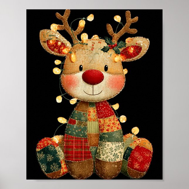 Poster Cute Patchwork Reindeer Christmas Xmas Men Women K (Frente)