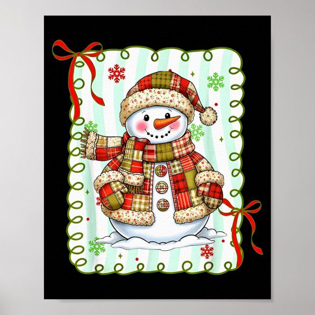 Poster Cute Patchwork Snowman Bow Christmas Xmas Men Wome (Frente)