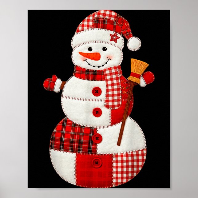 Poster Cute Patchwork Snowman Christmas Xmas Men Women Ki (Frente)