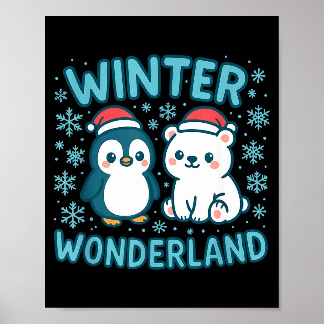 Poster Cute Penguin And Lar Bear Winter Wonderland Christ (Frente)