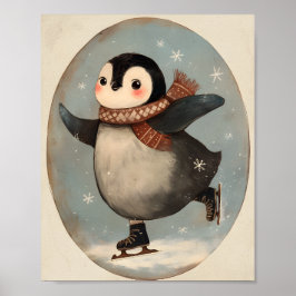 Poster Cute Penguin Ice Skating | Nursery wall Art