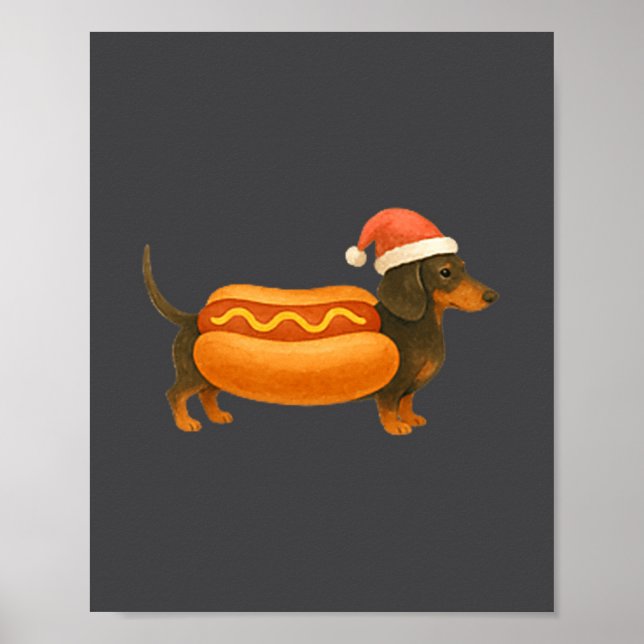 Poster Cute Petite Christmas Funny Hot Dog Dachshund Prem (Frente)