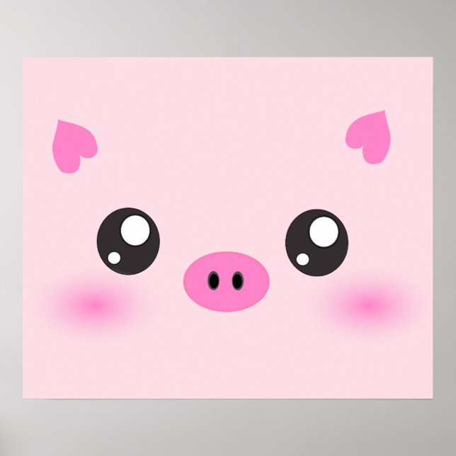 Poster Cute Pig Face - minimalismo kawaii (Frente)