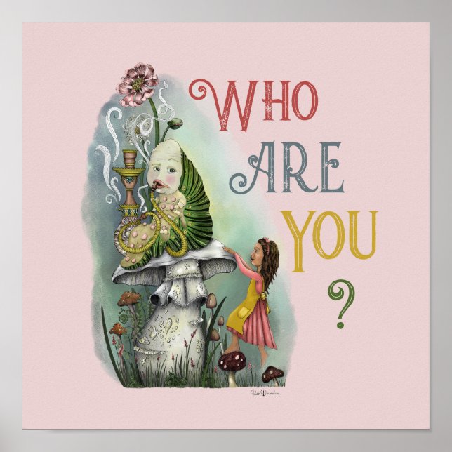 Poster Cute Pink Caterpillar in Alice in Wonderland Art (Frente)