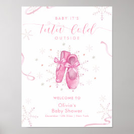 Poster Cute Pink Snowflake Ballerina Baby Shower Welcome 
