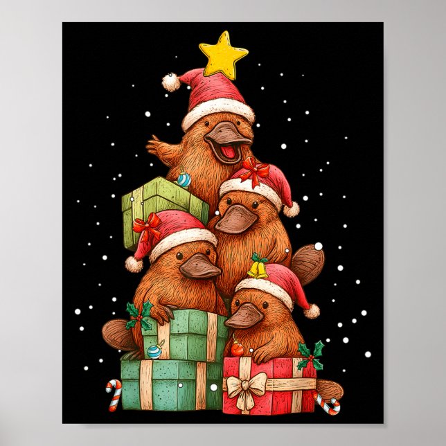 Poster Cute Platypus Le Christmas Tree Xmas Hat  (Frente)