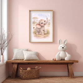 Poster Cute Playful Baby Elephant Nursery Room Kids
