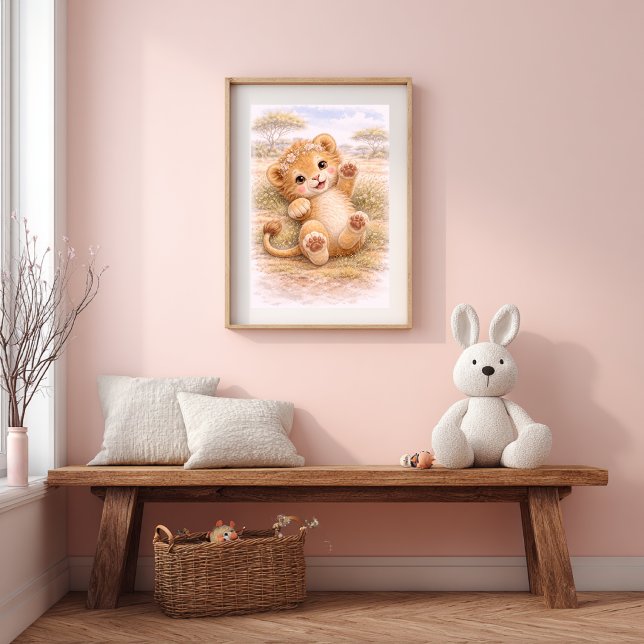 Poster Cute Playing Baby Lion Nursery Room Kids (Criador carregado)