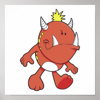 Poster cute pouting fire fang monster