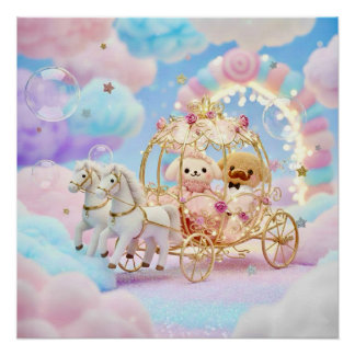 Pôster Cute Puppy Wedding Fairytale Carriage