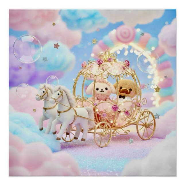 Pôster Cute Puppy Wedding Fairytale Carriage (Frente)