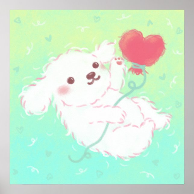 Poster Cute Puppy with Heart Balloon (Frente)