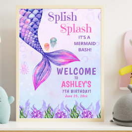 Poster Cute Purple Mermaid Tail, Girl's Birthday Party