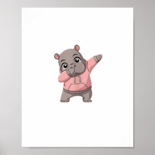 Poster Cute Pygmy Hippo Kids Meninas Dabbing Moo Deng