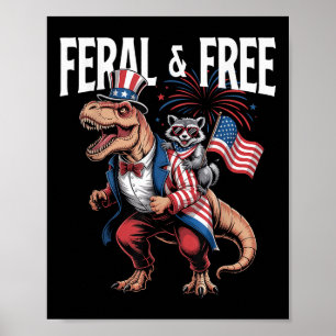 Poster Cute Raccoon Dinossaur T Rex 4 De Julho Independen