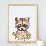 Poster Cute Raccoon Nursery Wall Art Décor, Baby Gift<br><div class="desc">Este adorável poster de aquarela apresenta um guaxinim fofo com flores rosa e amarelas. A decoração perfeita para o quarto de seu bebê ou para o quarto de criança!</div>