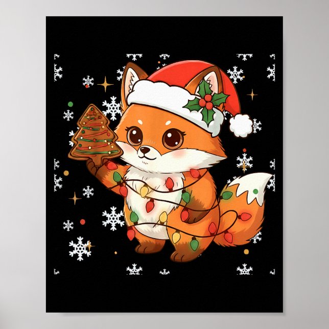 Poster Cute Racoon Lights Tree Cake Funny Xmas Merry Chri (Frente)