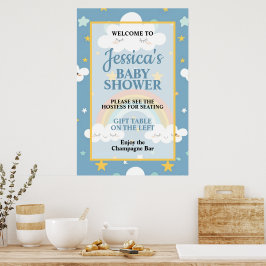 Poster Cute Rainbow and Sleeping Cloud Baby Shower