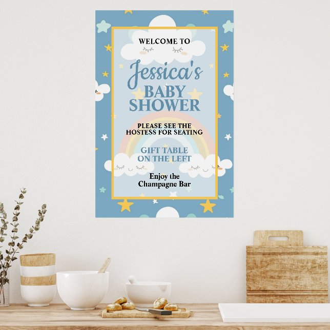 Poster Cute Rainbow and Sleeping Cloud Baby Shower (Cozinha)