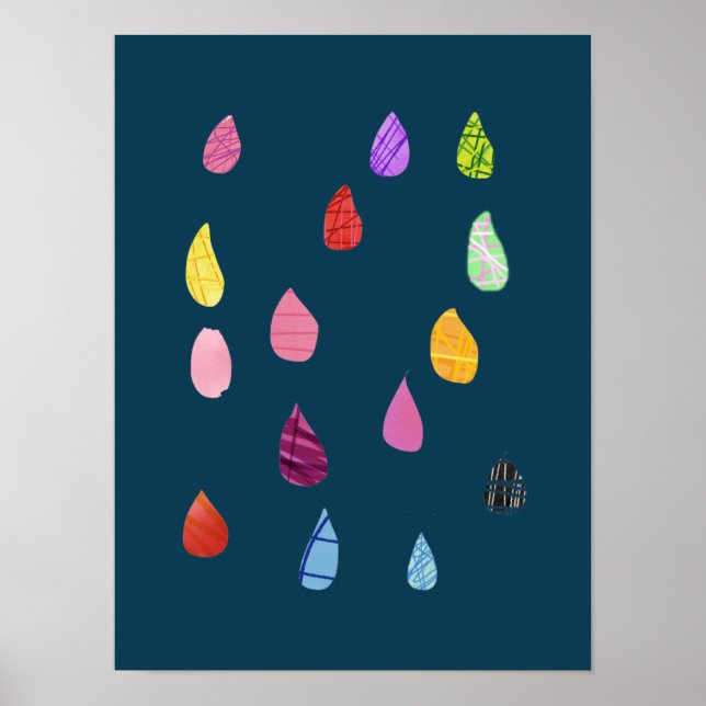 Poster Cute raindrops colorful rain art (Frente)
