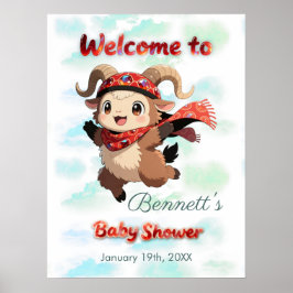 Poster Cute Ram Winter Baby Shower Welcome Sign