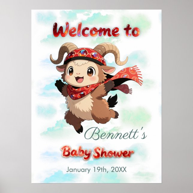 Poster Cute Ram Winter Baby Shower Welcome Sign (Frente)
