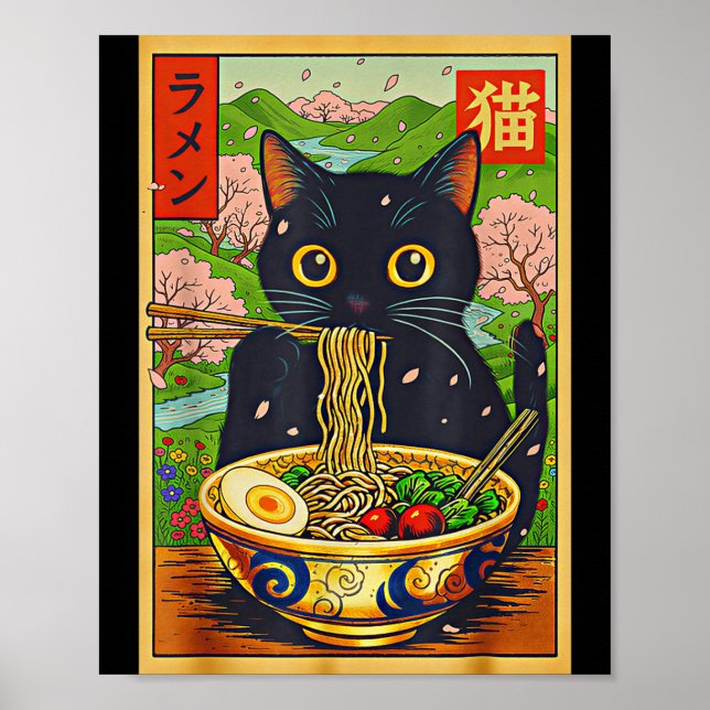 Poster Cute Ramen Cat Nature Flowers Noodle Anime  (Frente)