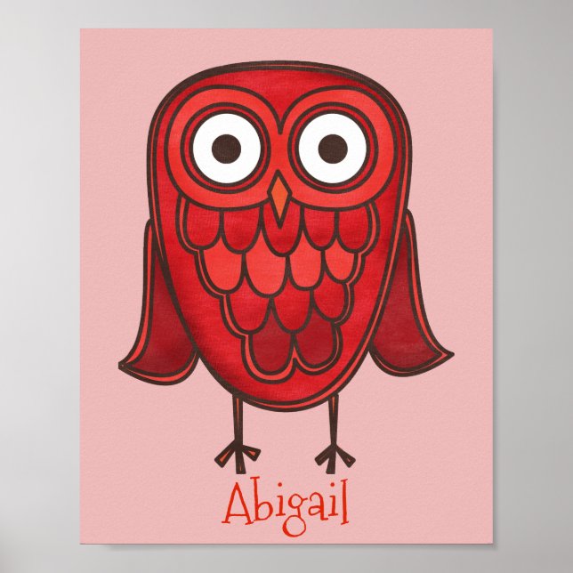Poster Cute Red Owl Customized 8x10 (Frente)