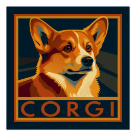 Pôster Cute Retro Pembroke Welsh Corgi