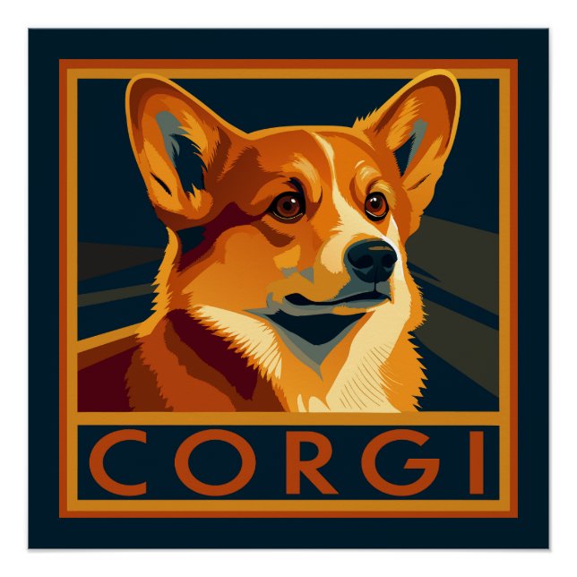 Pôster Cute Retro Pembroke Welsh Corgi (Frente)