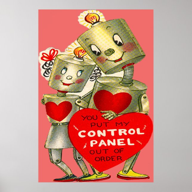 Poster Cute Robot Couple Light Heart Valentine (Frente)