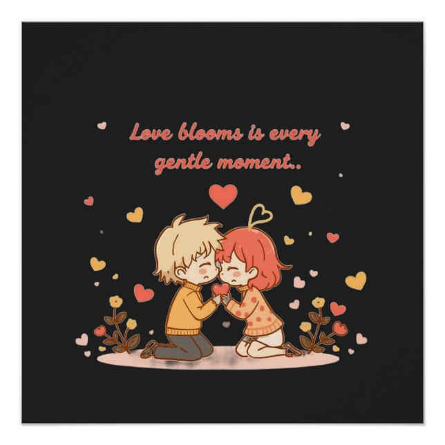 Pôster Cute Romantic Anime Couple - Love Moment (Frente)
