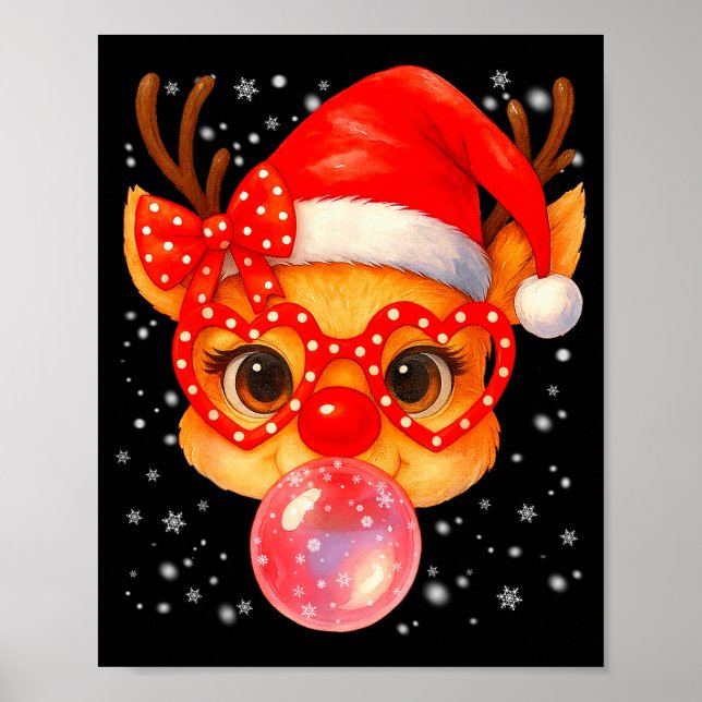 Poster Cute Rudolph Red Nose Bubble Gum Christmas Xmas Gi (Frente)