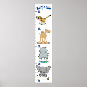Poster Cute safari animals cartoon growth chart