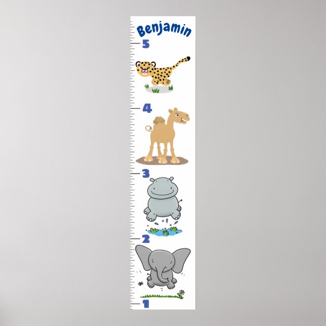 Poster Cute safari animals cartoon growth chart (Frente)