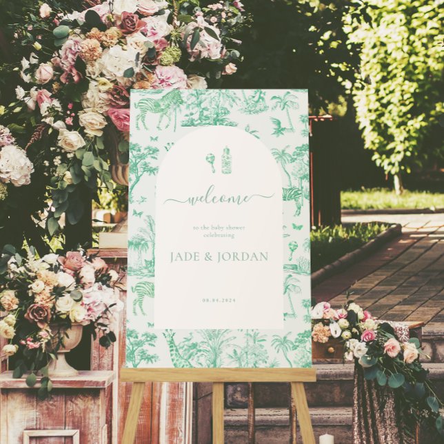 Poster Cute Safari Toile de Jouy | Chá de fraldas Mint (Criador carregado)