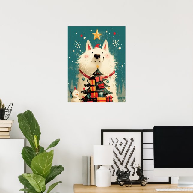 Poster Cute Samoyed dog with Christmas (Escritório em casa)