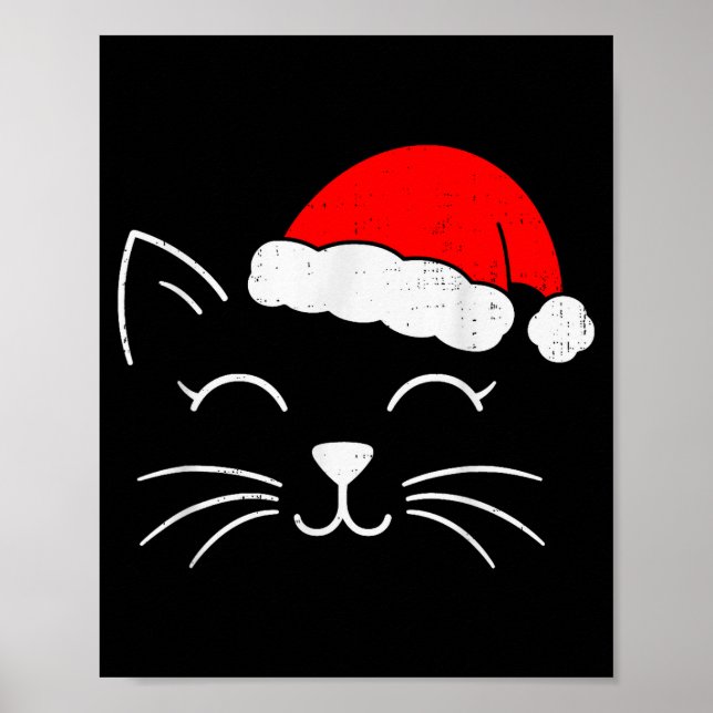 Poster Cute Santa Cat Face Christmas Meow Kitty Pet Cat L (Frente)