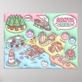 Poster Cute Santa Cruz California Neighborhood Map UCSC