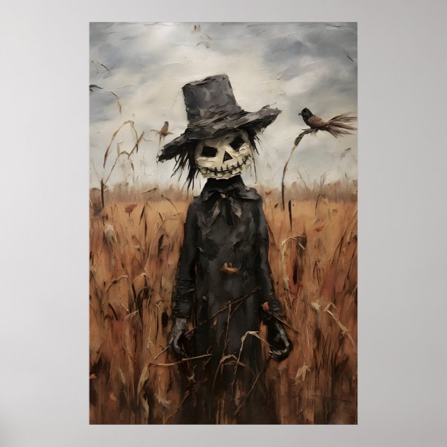 Poster Cute Scarecrow In Fall Field Print, Halloween (Frente)