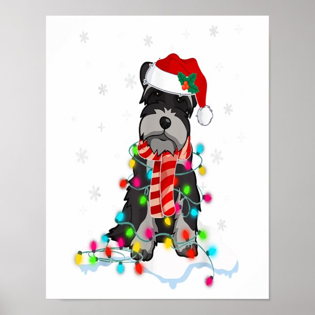 Poster Cute Schnauzer Christmas Lights With Santa Hat (Frente)