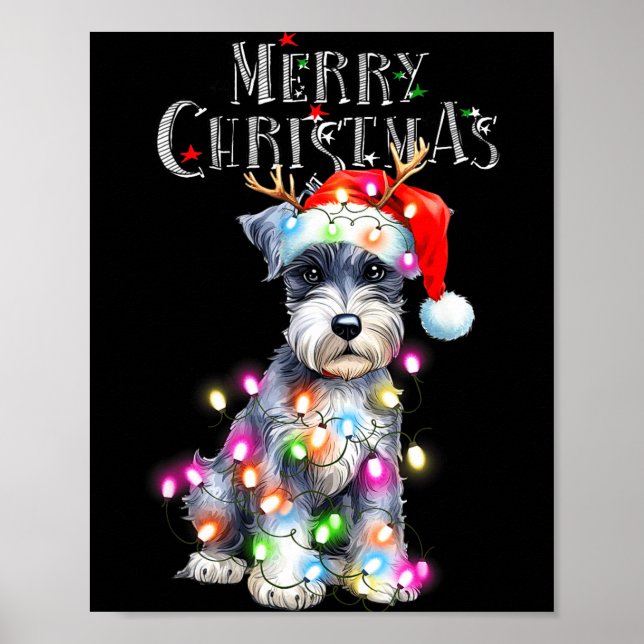 Poster Cute Schnauzer Christmas Lights Xmas Dog Santa Hat (Frente)