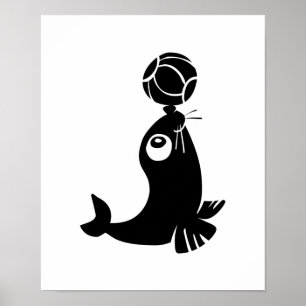 Pôster cute seal with ball design