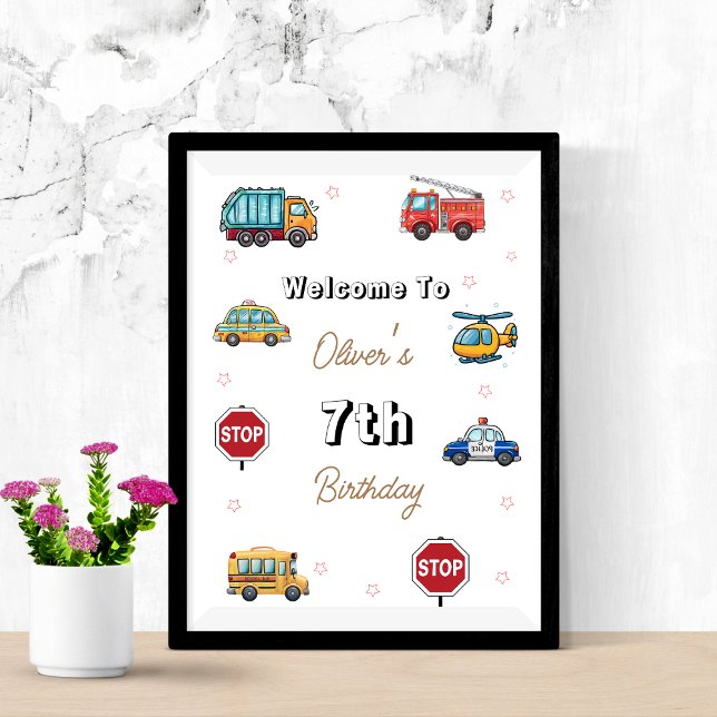 Poster Cute Service Vehicle Birthday bash welcome sign  (Criador carregado)