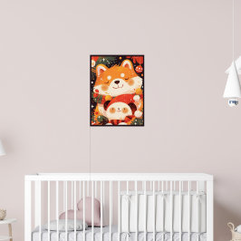 Poster Cute Shiba Inu Abraçando Panda de Pelúcia