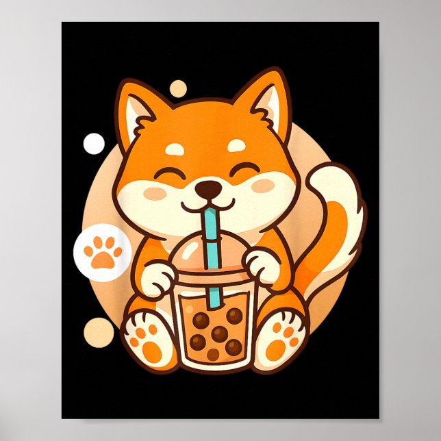 Poster Cute Shiba Inu Dog Bubble Boba Tea Anime Kawaii Ne (Frente)