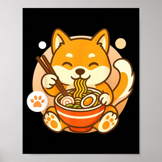 Poster Cute Shiba Inu Dog Ramen Noodles Bowl Anime Kawaii (Frente)