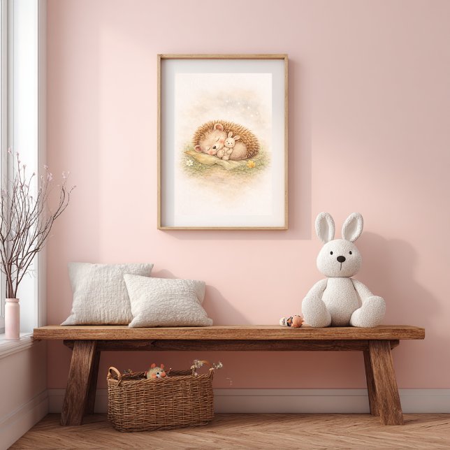 Poster Cute Sleeping Hedgehog Neutral Kids Room (Criador carregado)