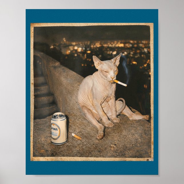 Poster Cute Smoking Sphynx Cat Meme Funny (Frente)
