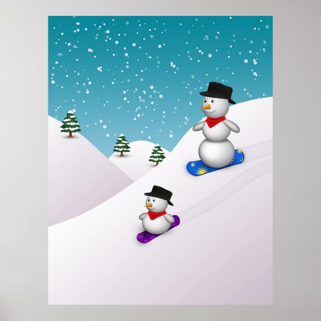 Poster Cute Snowboarding Snowmen (Frente)